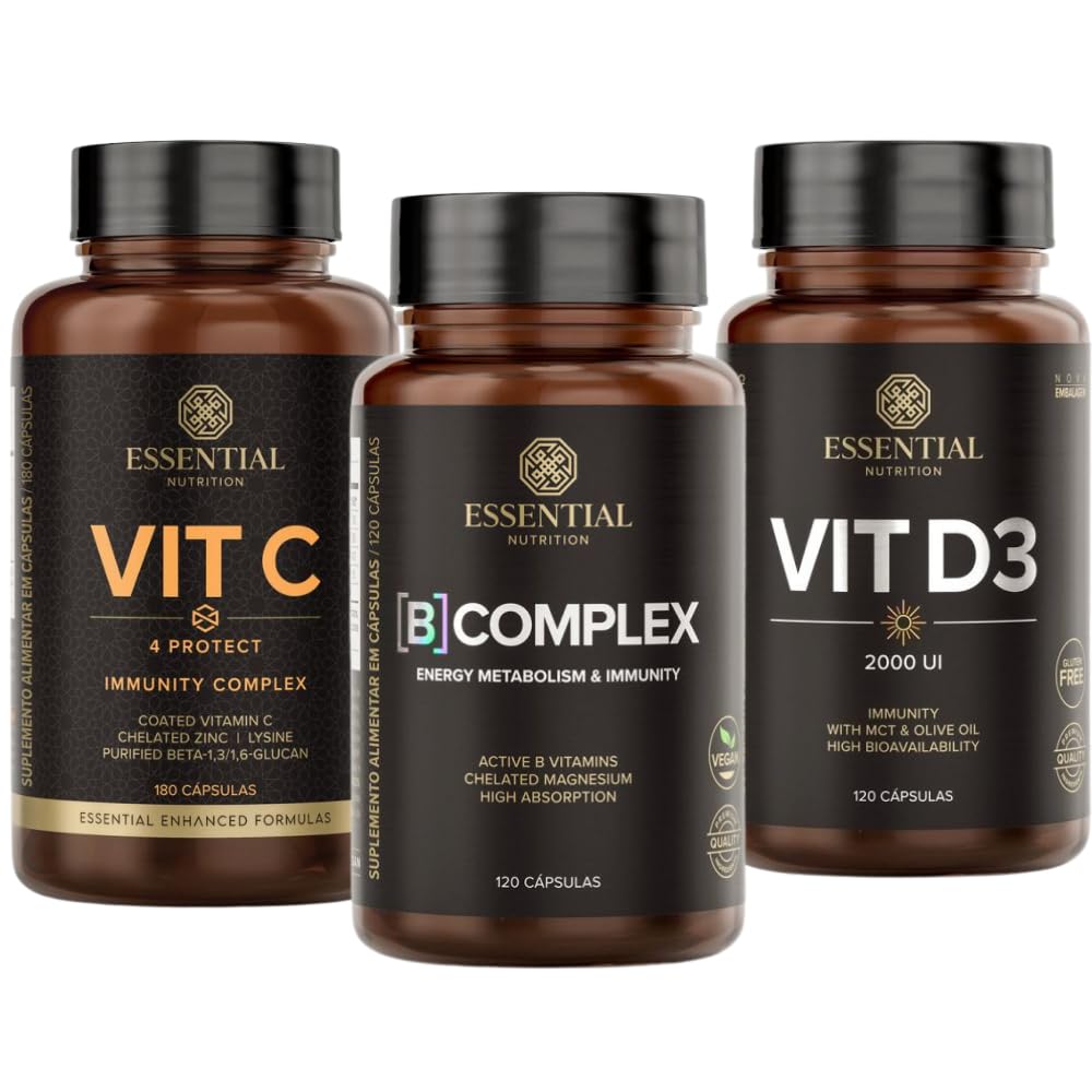 Kit Vitaminas Essenciais Vit C + Vit D + B Complex Essential em promoção! Veja a oferta e mais achadinhos de Vitaminas & Suplementos 2 Hoje é o melhor dia para comprar Kit Vitaminas Essenciais Vit C + Vit D + B Complex Essential com aquele preço maroto! Promoção! Aproveite a oferta! 2