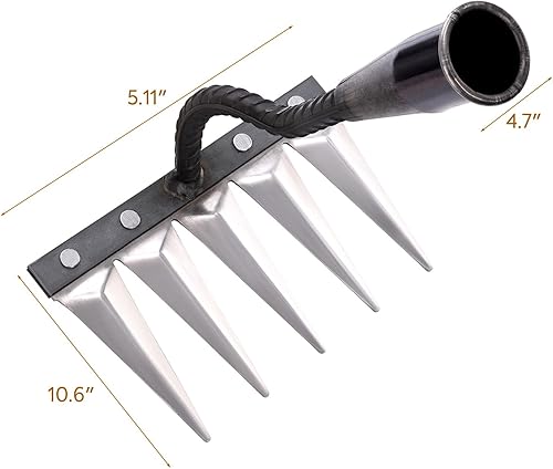Miniatura 2 de Yangbaga Rastrillo de hierro, rastrillo de jardín, herramientas de jardinería, rastrillo resistente con 5 púas de metal, rastrillo para jardinería