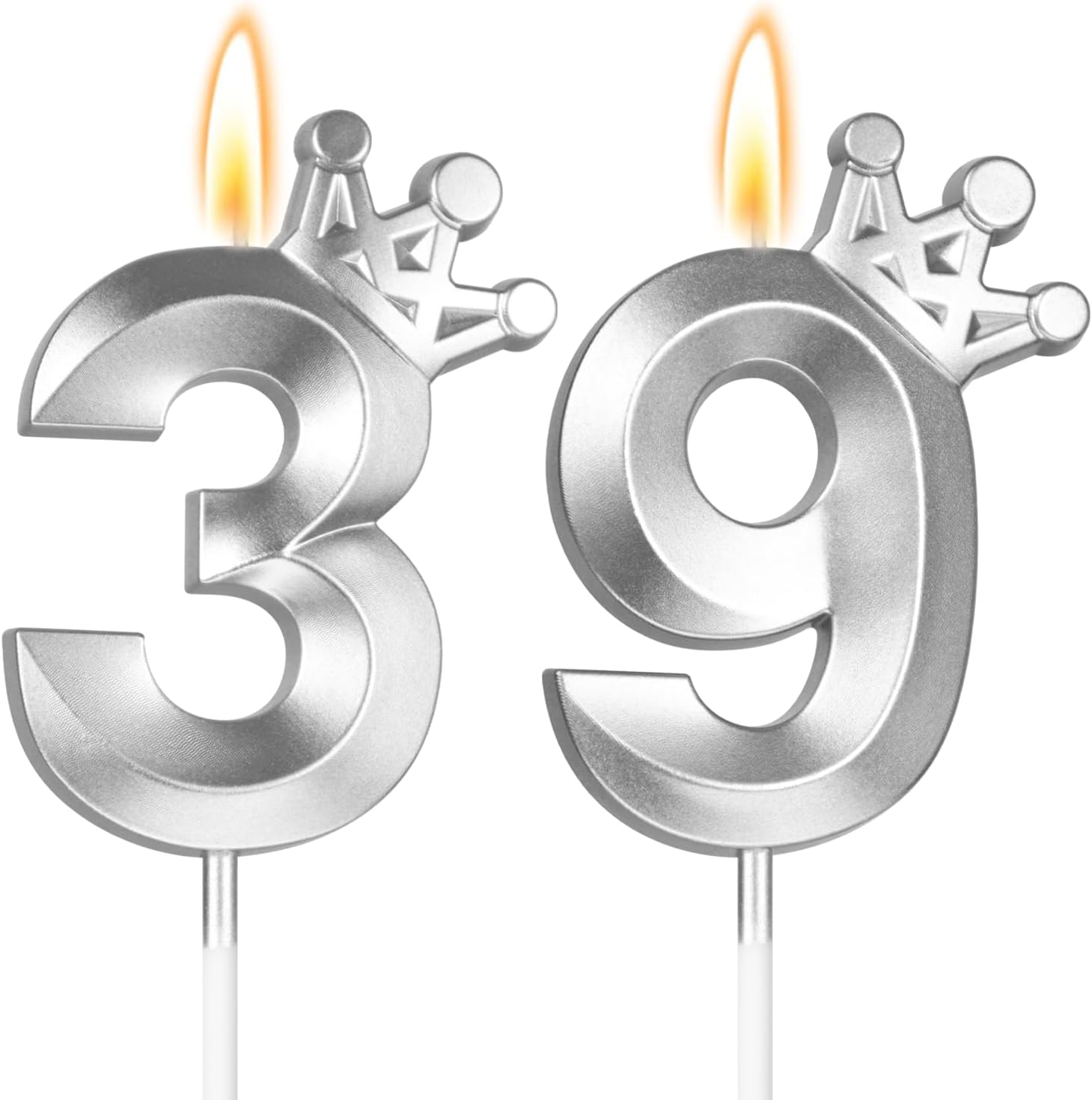 39 Candles, Silver 39 Birthday Candles for Women Men 39th Birthday Cake Decoraations, Silver Number Candles for Him Her, Number 39 Candle for 39 Birthday Decoration Celebrations Anniversary