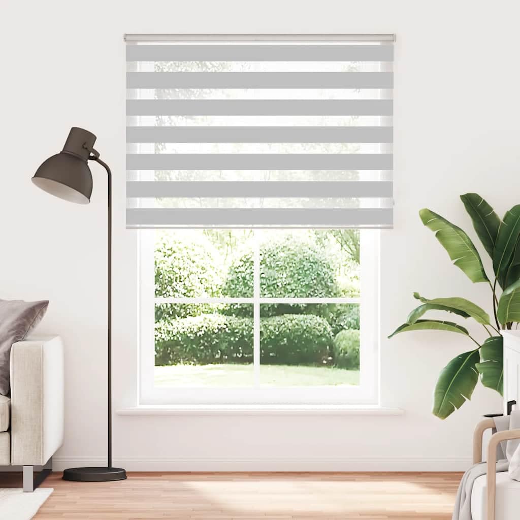 Tenda a rullo zebrata, grigio chiaro, 155 x 230 cm, poliestere | Doppio strato traslucido e opaco, montaggio con viti o senza foratura, catena regolabile, facile da pulire