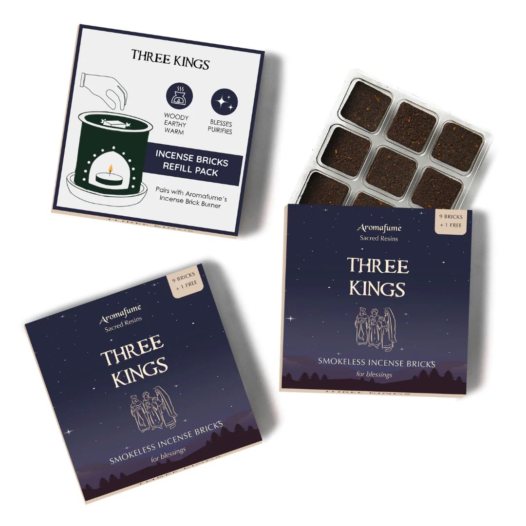 Three Kings Resin Incense Bricks Refill by Aromafume | 3 x 9 bricks | Ideal for Spirituality & Rituals | Made with Pure Boswellia, Serrata & Benzoin extracts | Non-Alcoholic, Non-Toxic & Vegan