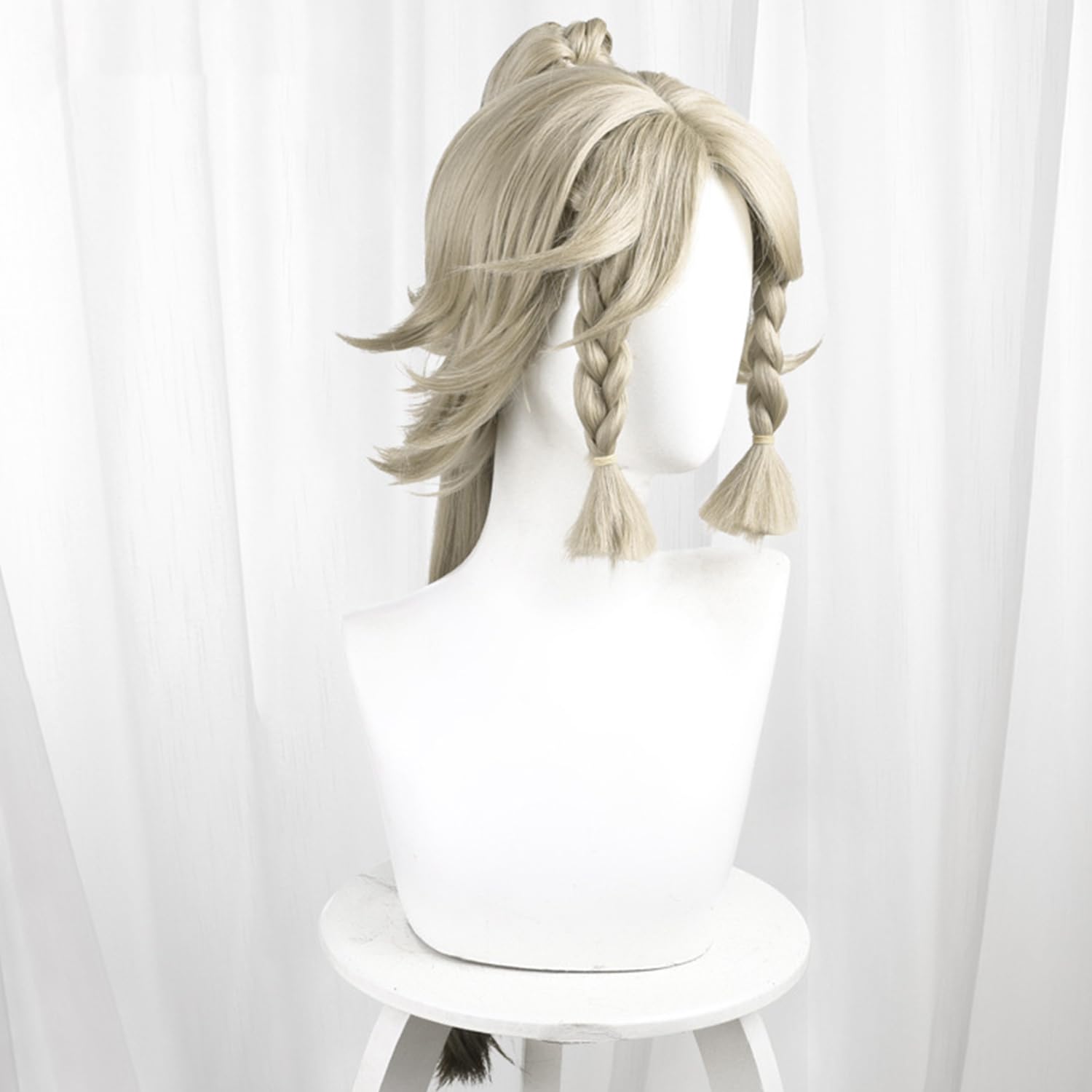 Blonde Mixed Brown Long Straight with Braid Ponytail Heat Resistant Synthetic Costume Hairs for Women Halloween Cos Anime Replacement Wigs - Image 3