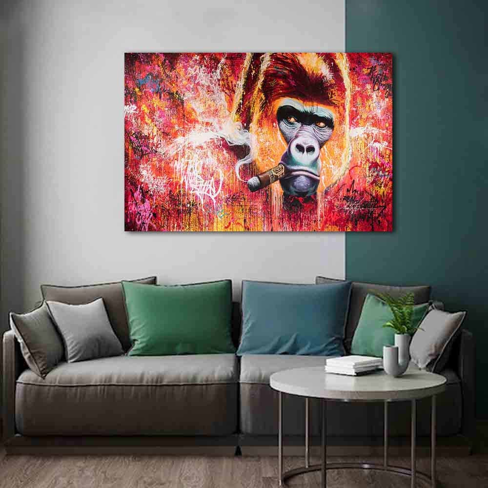 Amazon.co.jp: Banksy-Gorilla Smoking Cigar キャンバス絵画