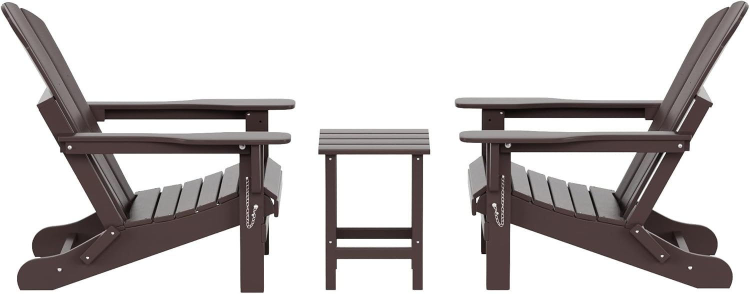 WO WESTIN OUTDOOR HDPE Laguna 3PC Outdoor Poly Adirondack Chair Set with Side Table, Dark Brown