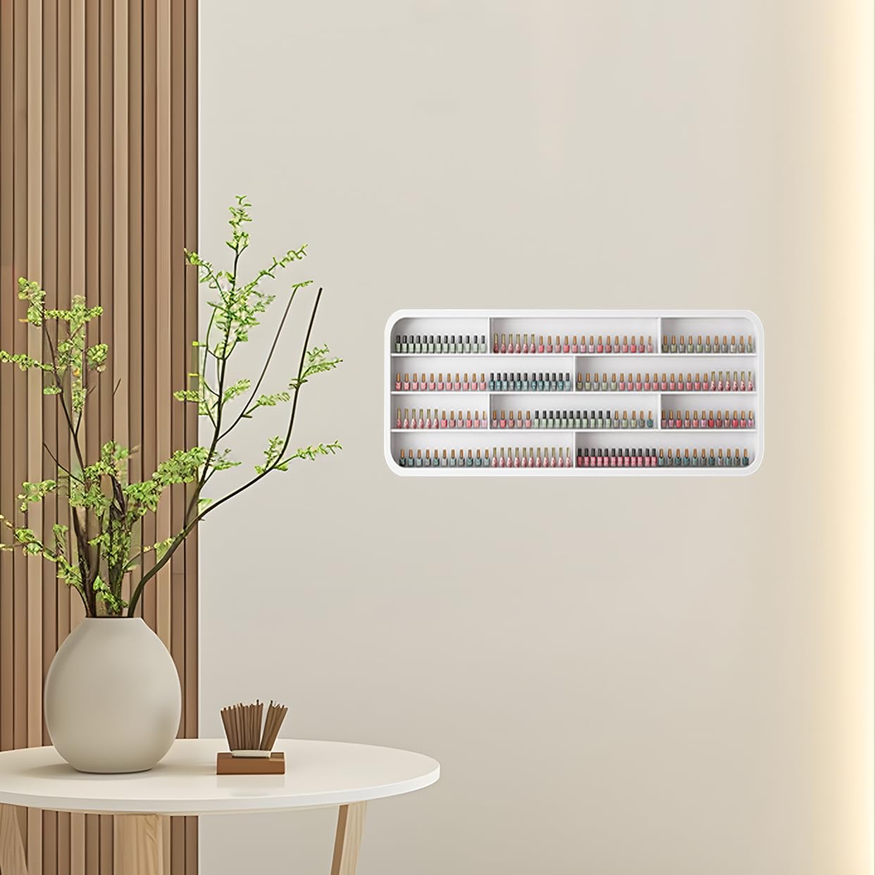 Organizzatore per Smalto da Appendere, Porta Oli Essenziali Bianco, Mobiletto Porta Cosmetici Aperto, per Salone/Centro Estetico/Casa,0.5m