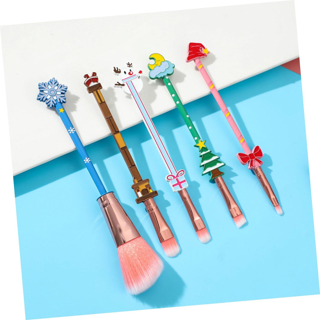 FRCOLOR 15pezzi Pennelli Makeup Per Ragazze Strumenti Professionali Per Makeup Natale Con Design Unico e Chic Per Ombretto Fondotinta e Blush