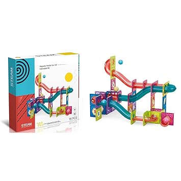HAPPY HUES Magnetic Marble Run Blocks 115 Pcs Magnetic Tile Toys | 3D Educational STEM Puzzle Building Set for Kids Boys Girls Age 6+