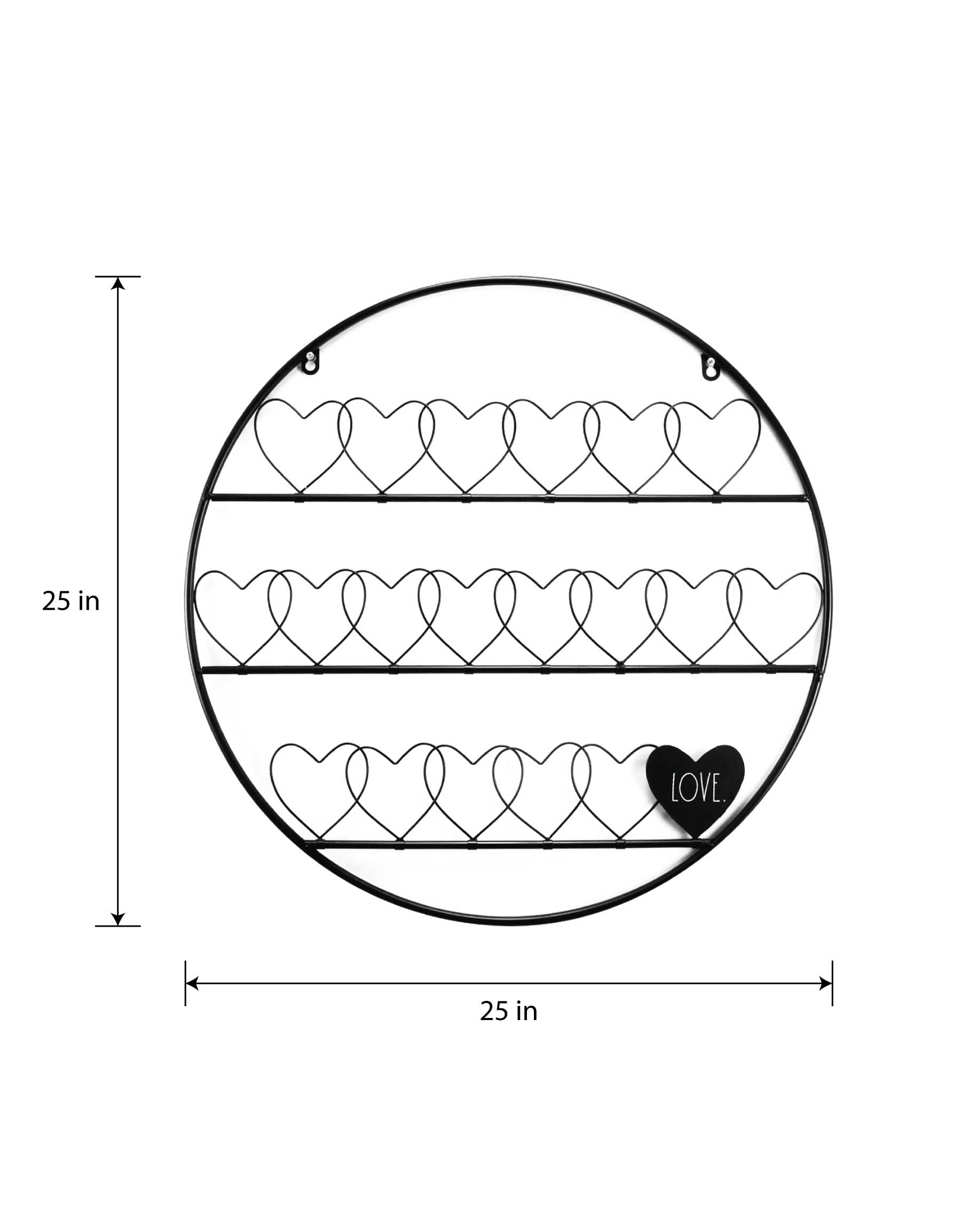 Rae Dunn Wire Wall Grid with Hearts - Round Black Metal Grid Panel Organizer for Collage, Photo Wall, Picture Display, Memo Board, Hanging Office Organization, Art - Home and Classroom Decor