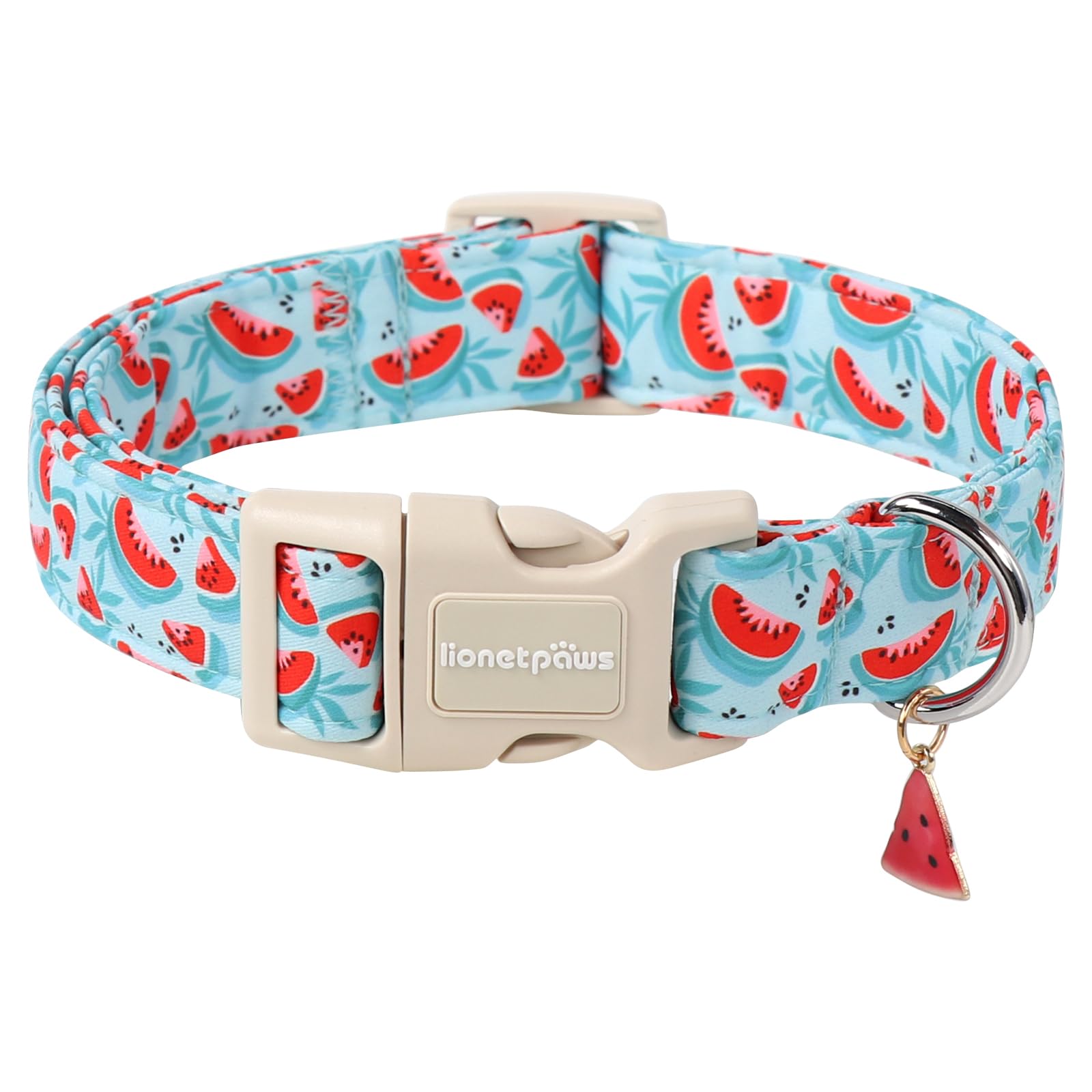 Lionet Paws Summer Dog Collar- Cute Watermelon Light Blue Dog Collars with Plastic Buckle and Watermelon Pendant,Light Adjustable Dog Collars for