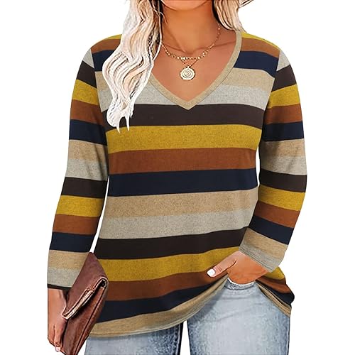 RITERA Womens Plus Size Tops Long Sleeve Shirts V Neck Tunics Fall Casual Pullover Loose Fit Basic Tshirt XL-5XL 14W-28W
