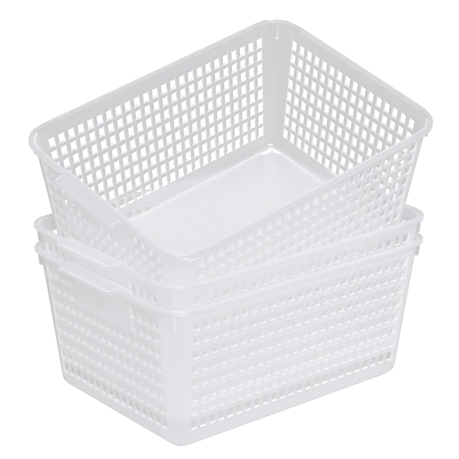 Qskely 3-Pack Large Plastic Storage Basket Box, Clear Kitchen Cupboard Organiser Baskets