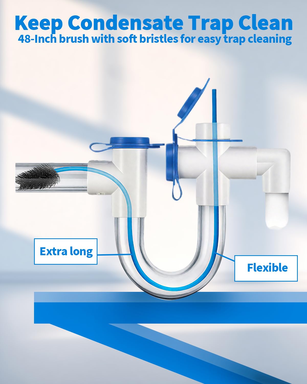 2 x flexible Ablaufbürste, 121,9 cm, Reinigungsbürste, Kondensatabscheider, Reinigung für Kondensat-P-Falle und HVAC-Systeme