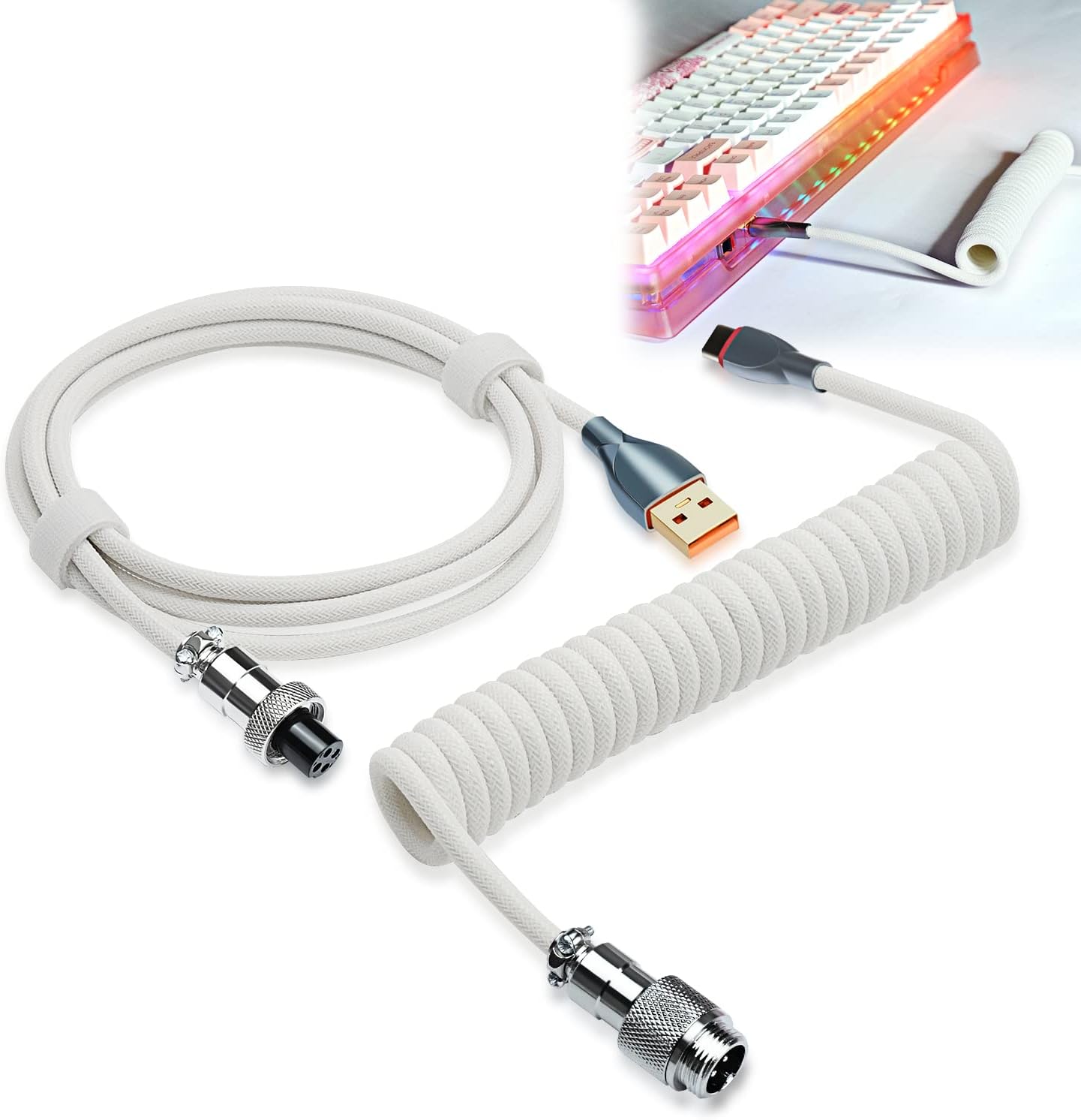 UCINNOVATE Coiled Keyboard Cable, Pro Custom Coiled USB C Cable for Gaming Keyboard, Double