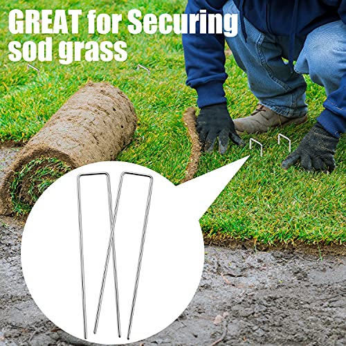 CLESDF 6 in Galvanized Garden Staples, 100Pcs U-Shaped Landscape Staples Stakes Pins, Premium Earthline Garden Staples for Poly Sheeting, Moisture Barrier Tape, Weed Mat Fabric