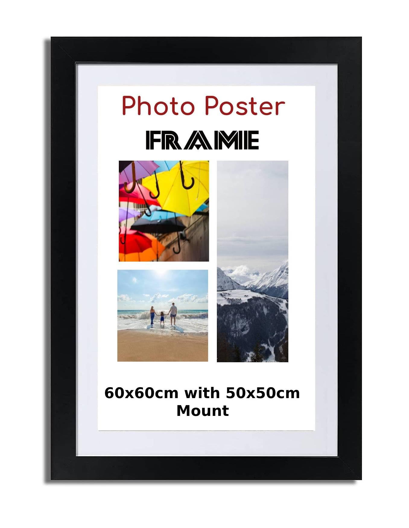 Black Poster Frame with White Mount 60x60cm (50x50cm) Print Wall Picture Hanging Frame - Portrait and Horizontal Wall Hooks Photo Frame for Display Art Work - Jigsaw Puzzle