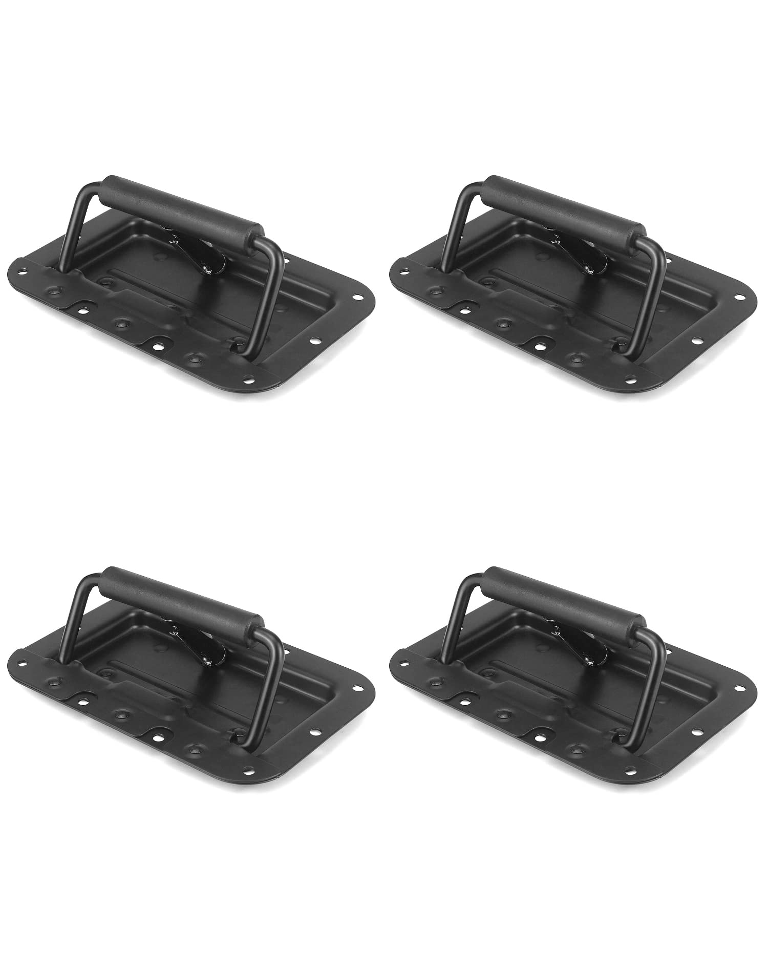 Poignée encastrée à ressort QWORK lot de 4 poignées noires 10 trous pour coffre et caisse