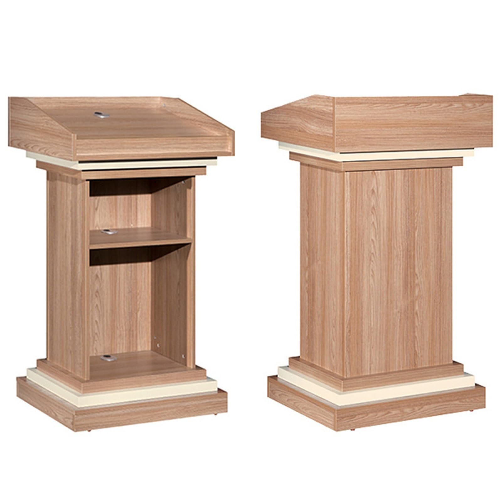 Pupitre de Conférence en Bois, Podium Debout avec Espace de Rangement et Trou pour Câble Pupitre de Conférence pour Église, Bureau, École(Natural)