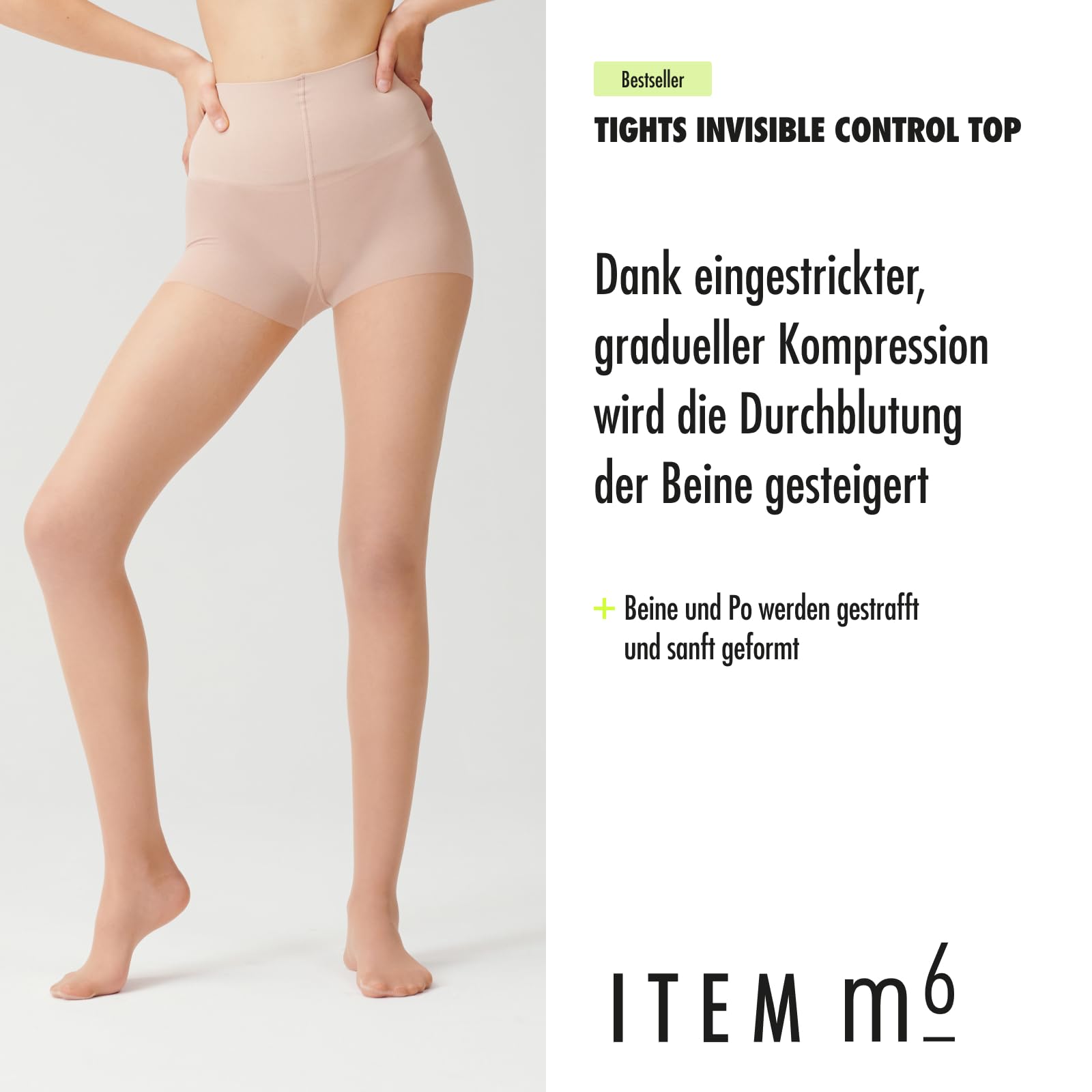 ITEM m6 Strumpfhose für Damen 15 DEN – Highwaist Tights in Hautfarbe mit Control Top – Bequeme Feinstrumpfhose ohne Zehen – Schicke Pantyhose mit Shaping Look