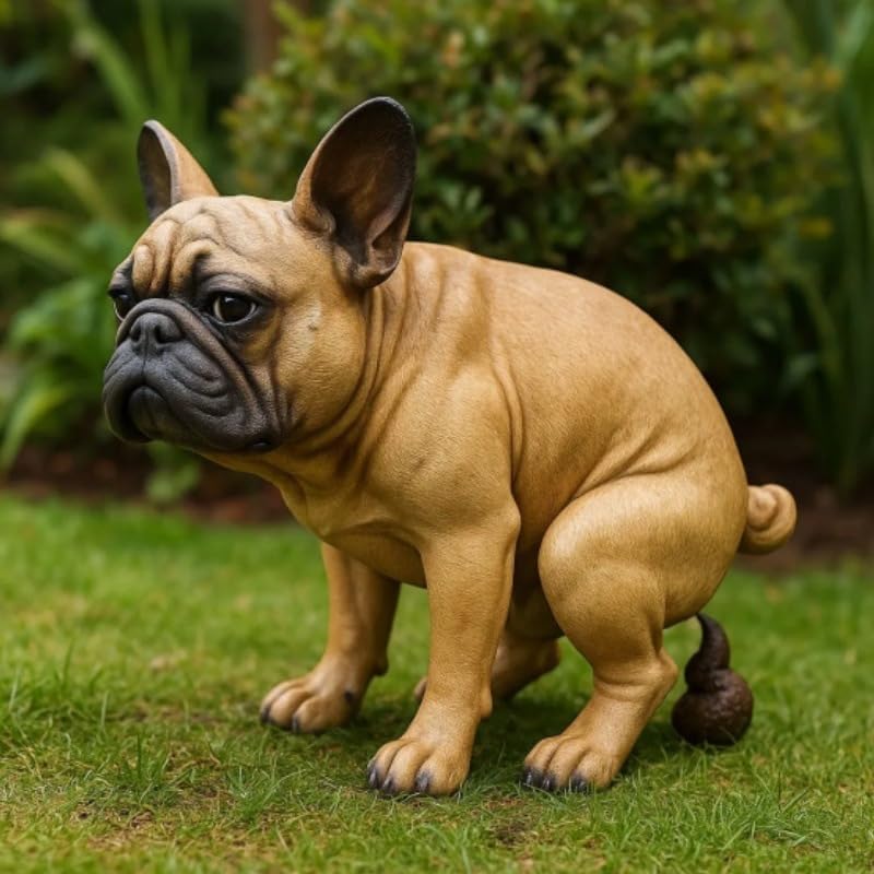 French Bulldog Garden Statue, Funny Outdoor Dog Figurine, Faux Bronze Finish (A)