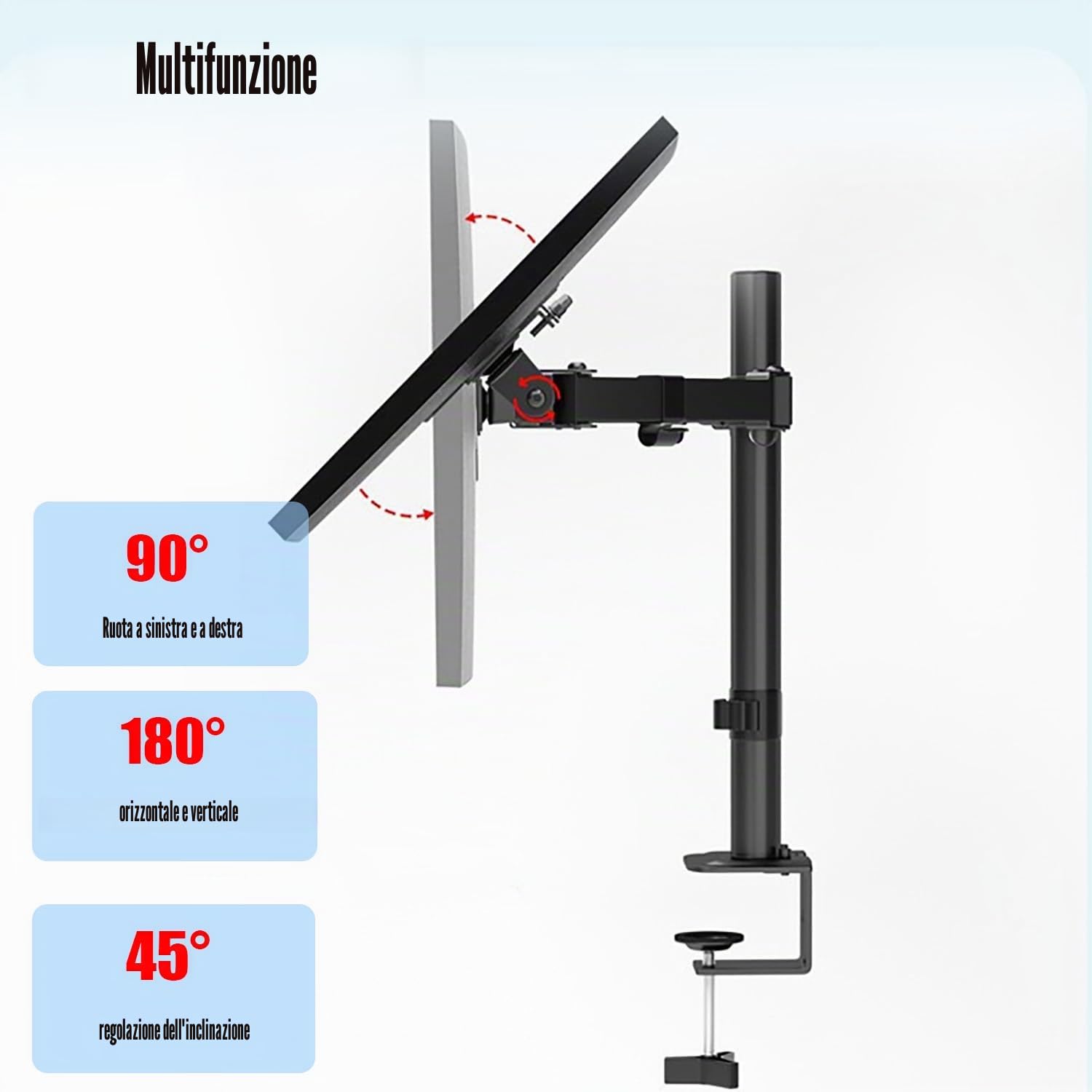 Supporto Doppio Monitor Scrivania，Adatto Per Schermi Led Lcd Da 13 a 32 Pollici, Con Inclinazione e Rotazione Ergonomiche Regolabili, Dimensioni Vesa 75x75-100x100 Mm, Supporta Un Peso Da 2 a 10 Kg