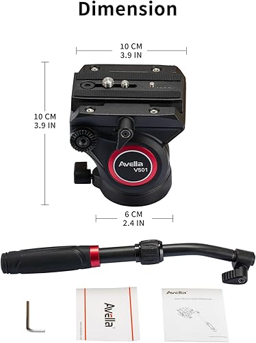 Miniatura 8 de Avella Cabezal fluido de trípode de video con placa de liberación rápida, ligero y resistente, compatible con Manfrotto, carga máxima de 13.2 lb/6