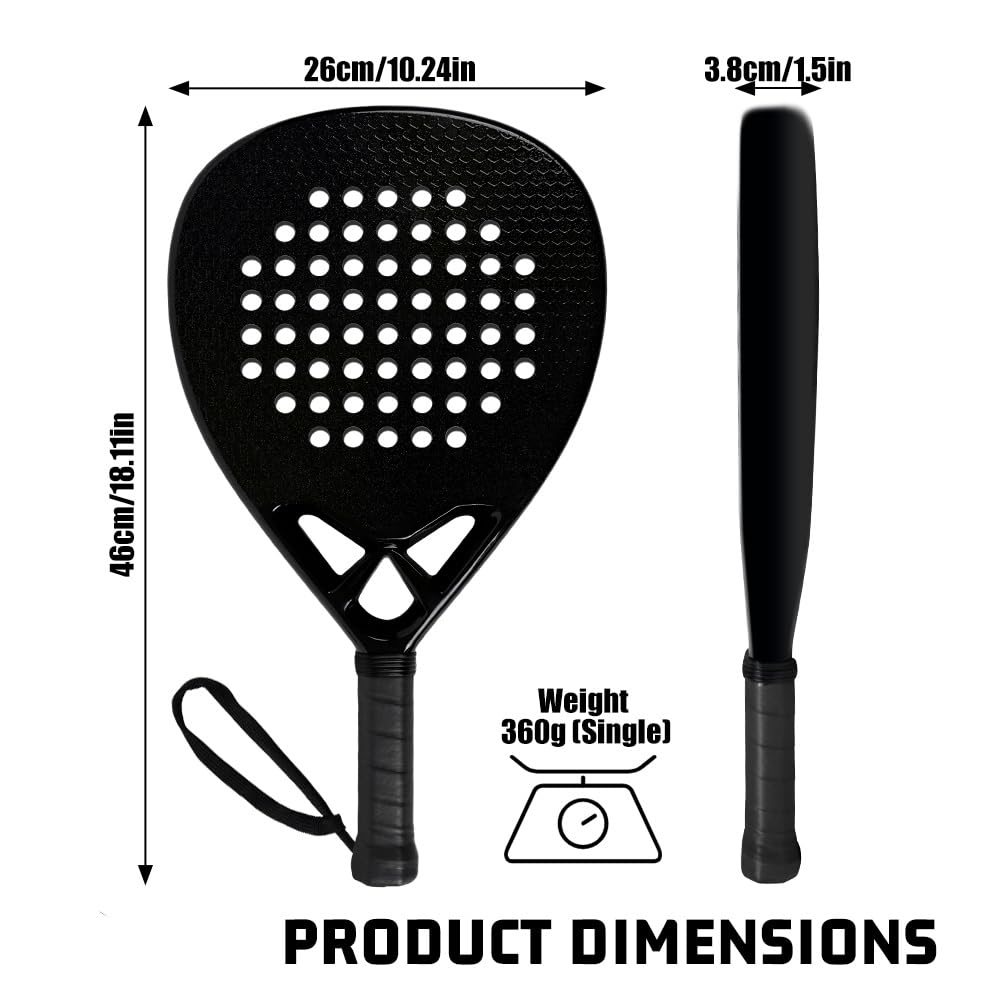 Racchetta da padel - Fibra di vetro mista in fibra di carbonio e nucleo in schiuma EVA, superficie a nido d'ape - 360 g Nero, Racchetta intermedia per adulti