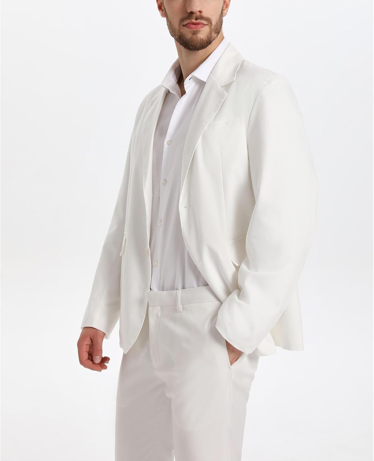 xxxiticat Men's White Blazer Jacket Casual Cotton Linen Dinner Dress Suit Two Button Lightweight Sport Coats - Image 3