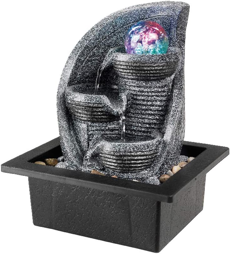 Gardening Naturally Indoor Water Feature With LED Ball Oval Elegant 3 Tier Waterfall