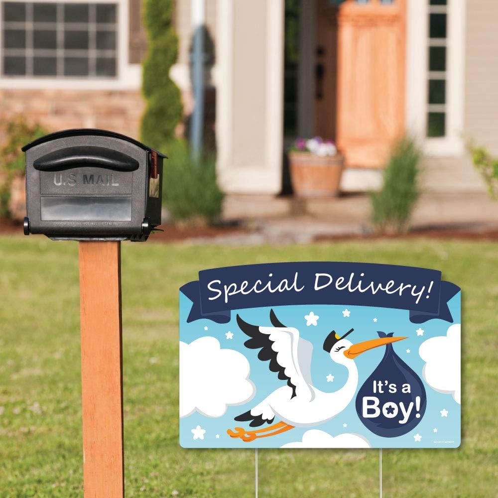 Big Dot of Happiness Boy Special Delivery - It’s A Boy Stork Baby Shower Yard Sign Lawn Decorations - Party Yardy Sign