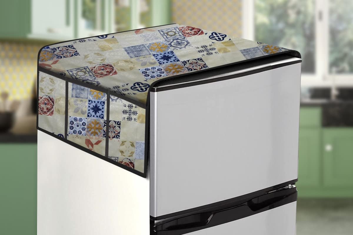 Stylista Dust & Stain Free Waterproof Fridge/Refrigerator Top Cover 39x22 Inches (LxW) with 6 Pockets, Mosaic Pattern Yellow (B0BXLH37KR) Amazon Price History, Amazon Price Tracker