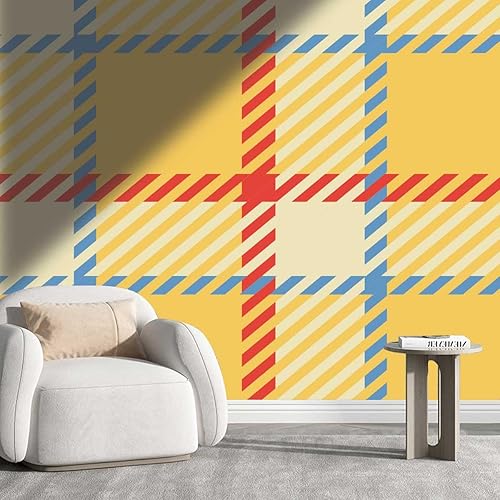 Papel tapiz para Pared De Sala Elegante Amarillo Wallpapers Plaid Cabinet Paper Liven Up Space (W) 48 pulgadas X (H) 40 pulgadas