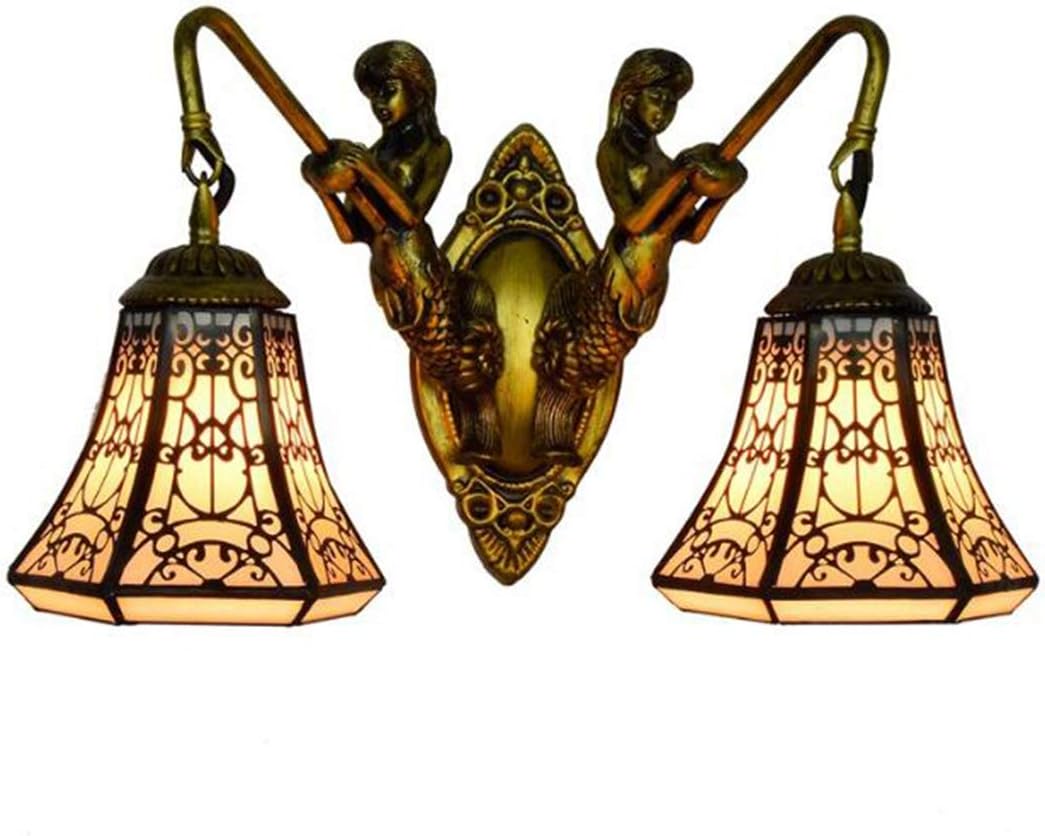 GDLight Tiffany Style Grape Wall Sconce Lamp Handmade Stained Glass Wall Lamp European Retro 2 Heads Wall Lights for Bedroom Bedside Hallway Balcony Stairs Aisle