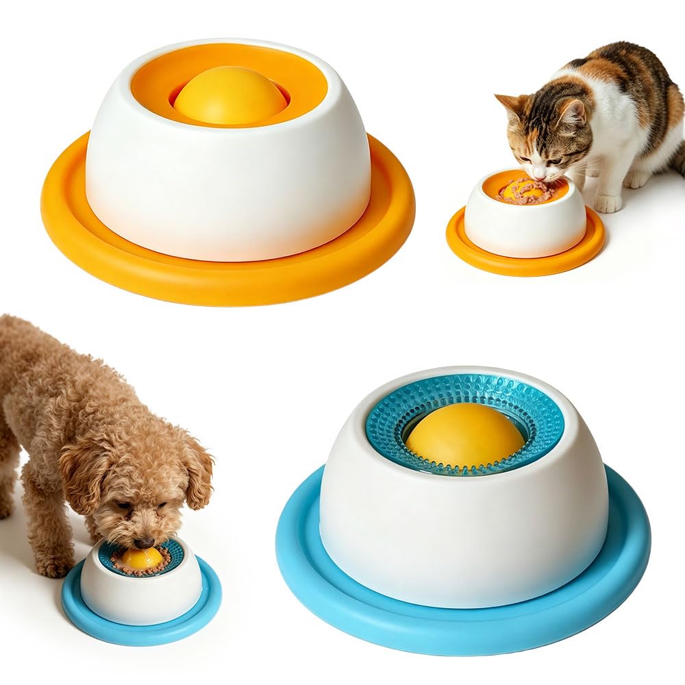 Dog Licking Bowl with Ball, 2PCS Slow Feeder Dog Bowls, Anti-Tip Lick Bowl for Dogs and Cats, Easy for Clean, Interactive Slow Feeder Lick Toy for Dogs Cats Calming & Anxieties Relief
