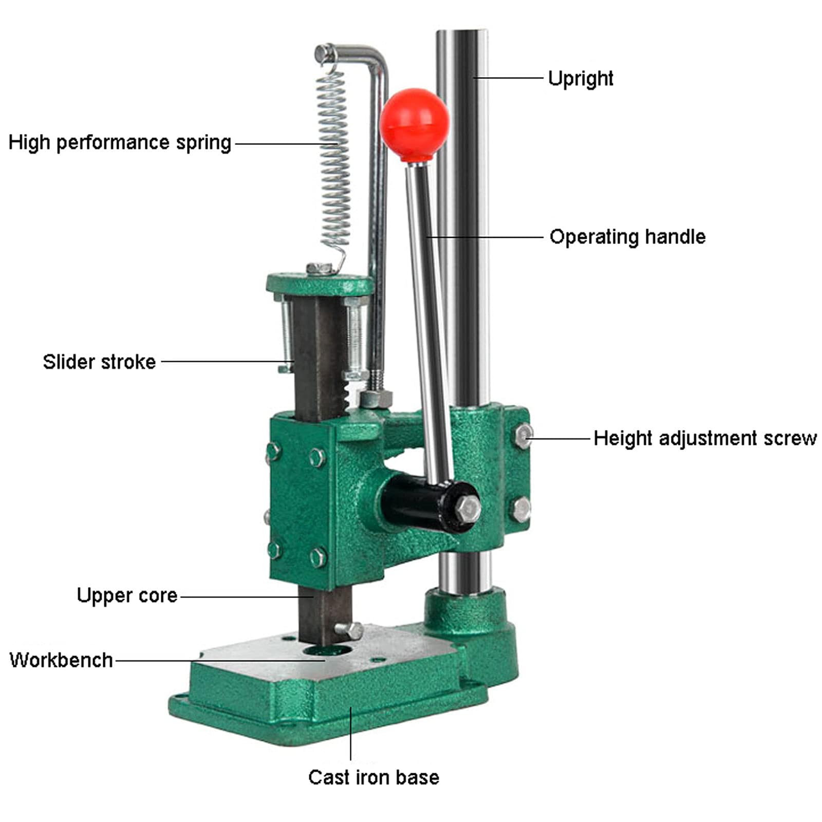 Lederlochstanzer, Manuelle Pressstanze, Höhenverstellbar, Hochleistungsfedern und Rutschfester Griff, Handstanzmaschine für Kunststoffhandwerk und Lederbeschläge 320kg Bearing Capacity - Round