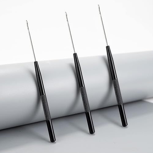 Miniatura 2 de NEWISHTOOL Extensiones de cabello de acero inoxidable, herramienta de gancho para tirar de aguja, 3 piezas de micro agujas enhebrador de alambre