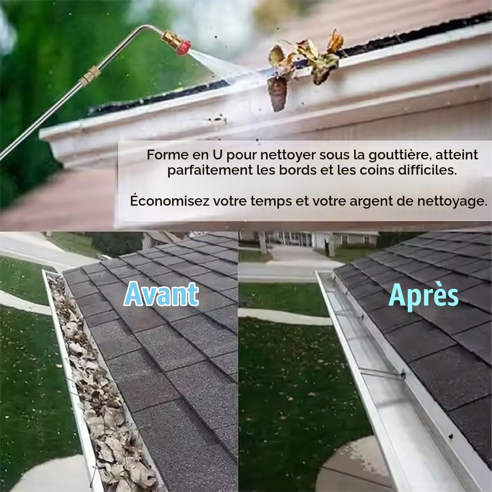 NEWFUN Rallonge de Nettoyeur Haute Pression Avec 6 Embouts de Buse de Pulvérisation, Lance de pulvérisation 4000 PSI avec Raccord Rapide 1/4 pouce, Embout pour Nettoyage de Gouttières, Tige Courbée