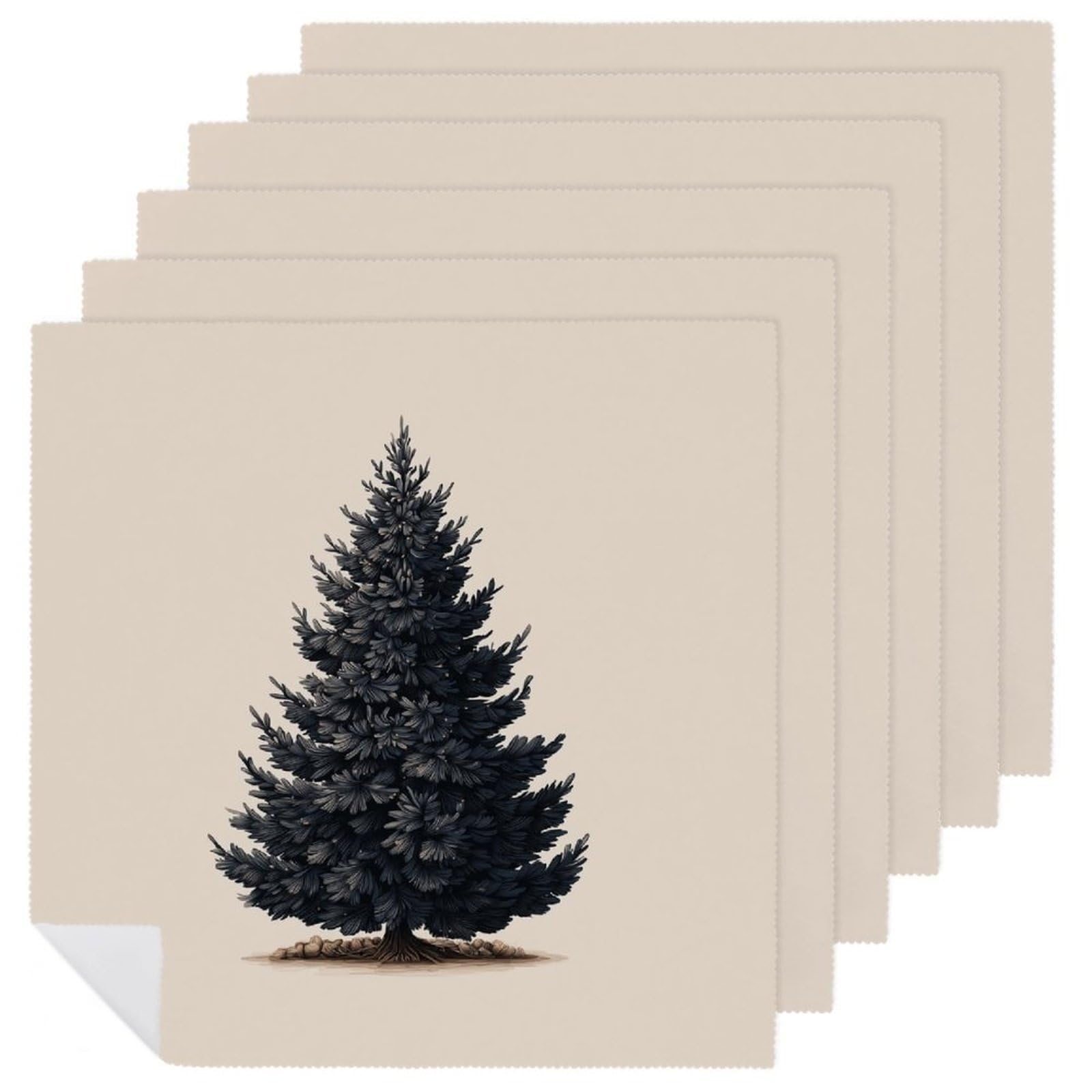 Gothic Black Christmas Tree Cloth Napkins Set of 6, Square Premium Reusable Washable Polyester Table Linen Napkin for Dinner Party