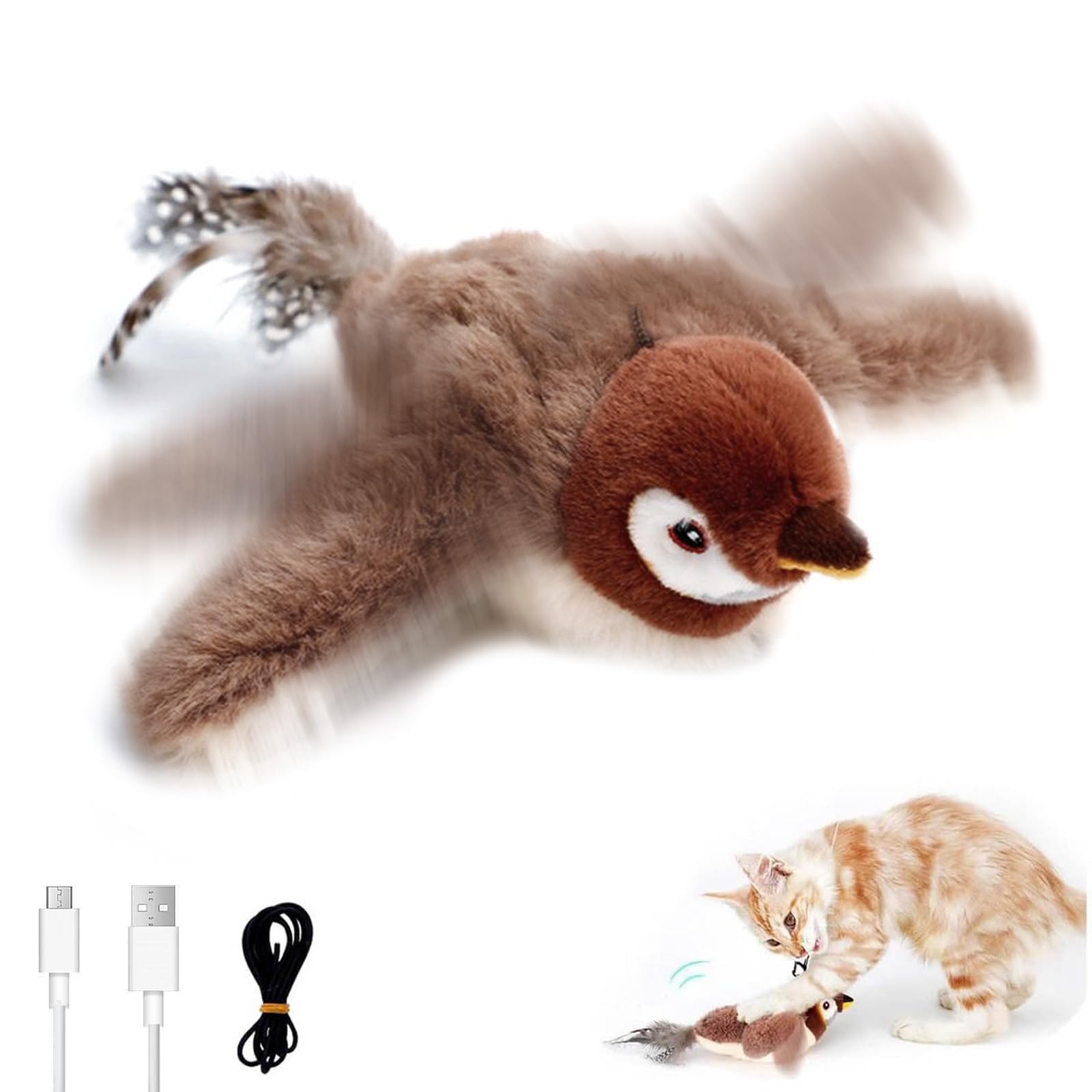 KutaKuta Flapping Bird Cat Toy, Interactive Toys for Cats Rechargeable Flying Chirping Bird Cat Toy