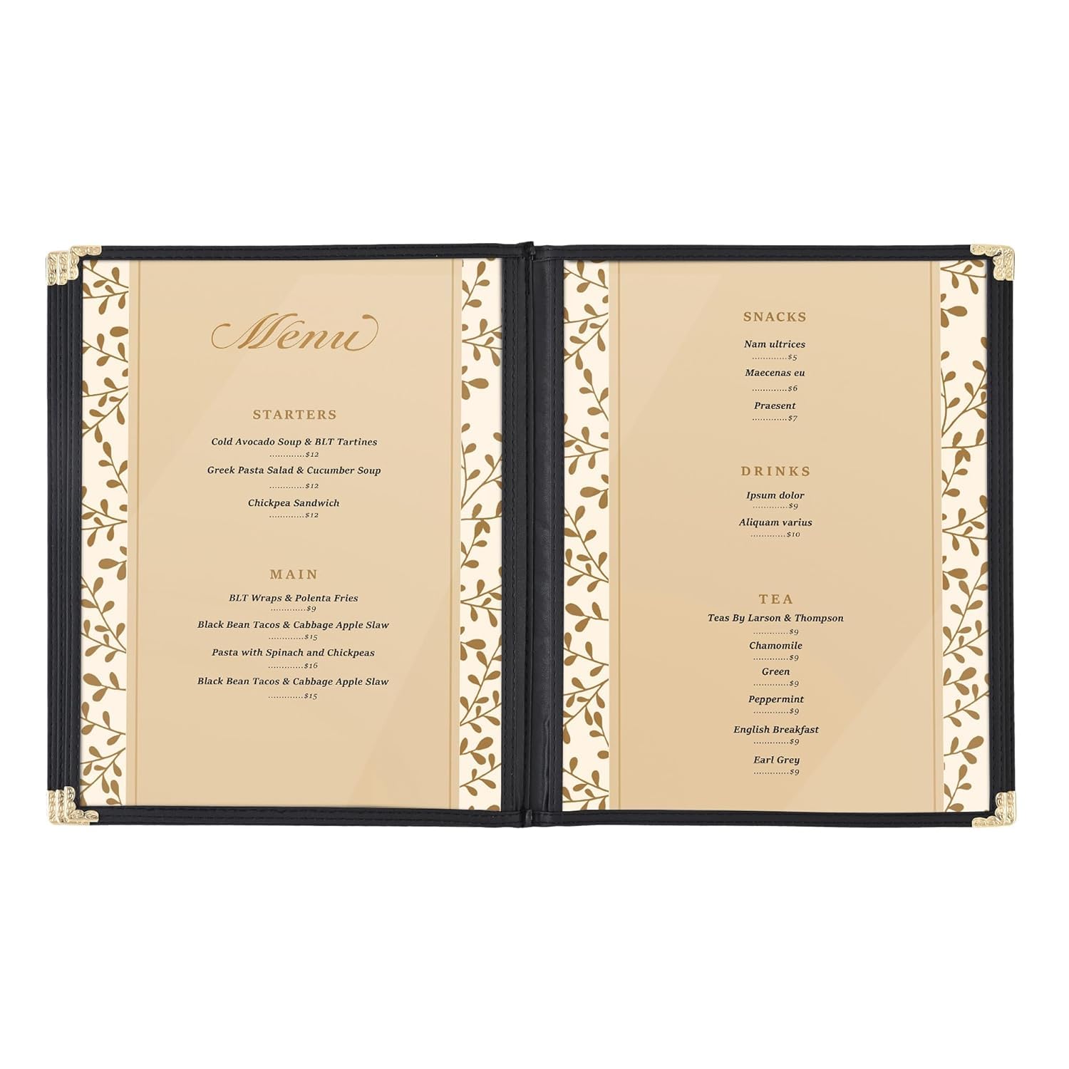 Cubiertas de menú, portamenús, Cubierta de menú, Libro de menú, Cubierta de menú, Cubiertas de menú de Restaurante, Carpeta Negra para Bar, cafetería y Restaurante (16 páginas, 32
