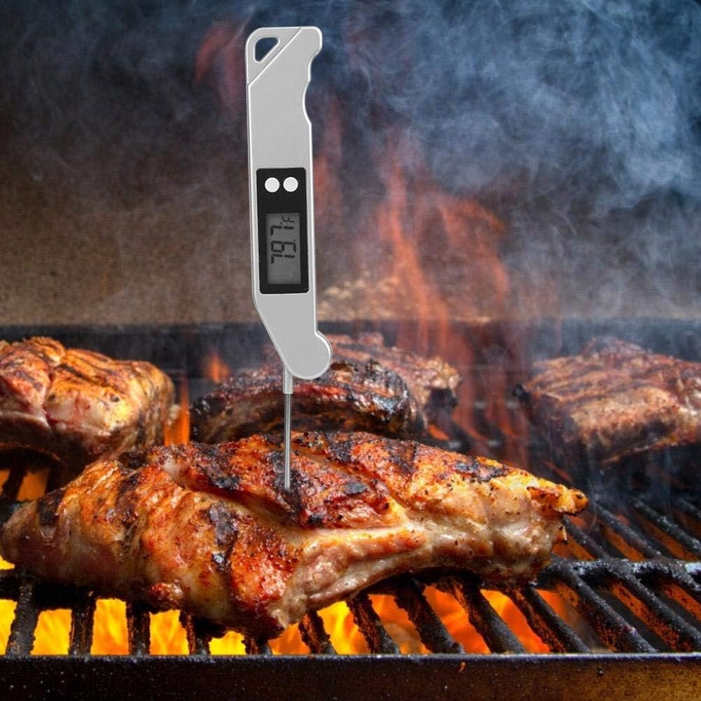 review Meat Thermometer, Digital Food Cooking Thermometer, Waterproof Ultra Fast with Collapsible Long Probe, Calibration for Kitchen BBQ Grill Smoker
