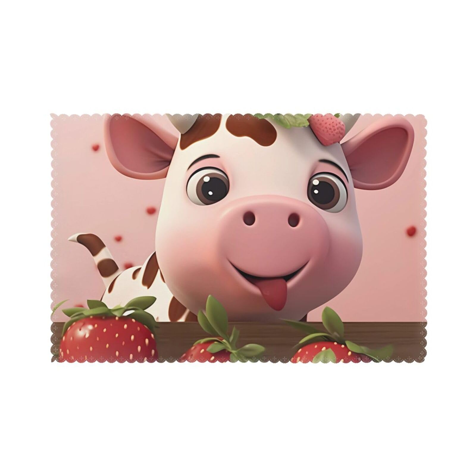Cows and Strawberries Placemat set of 6, oil-proof and insulated dining table placemats, washable and wipeable.