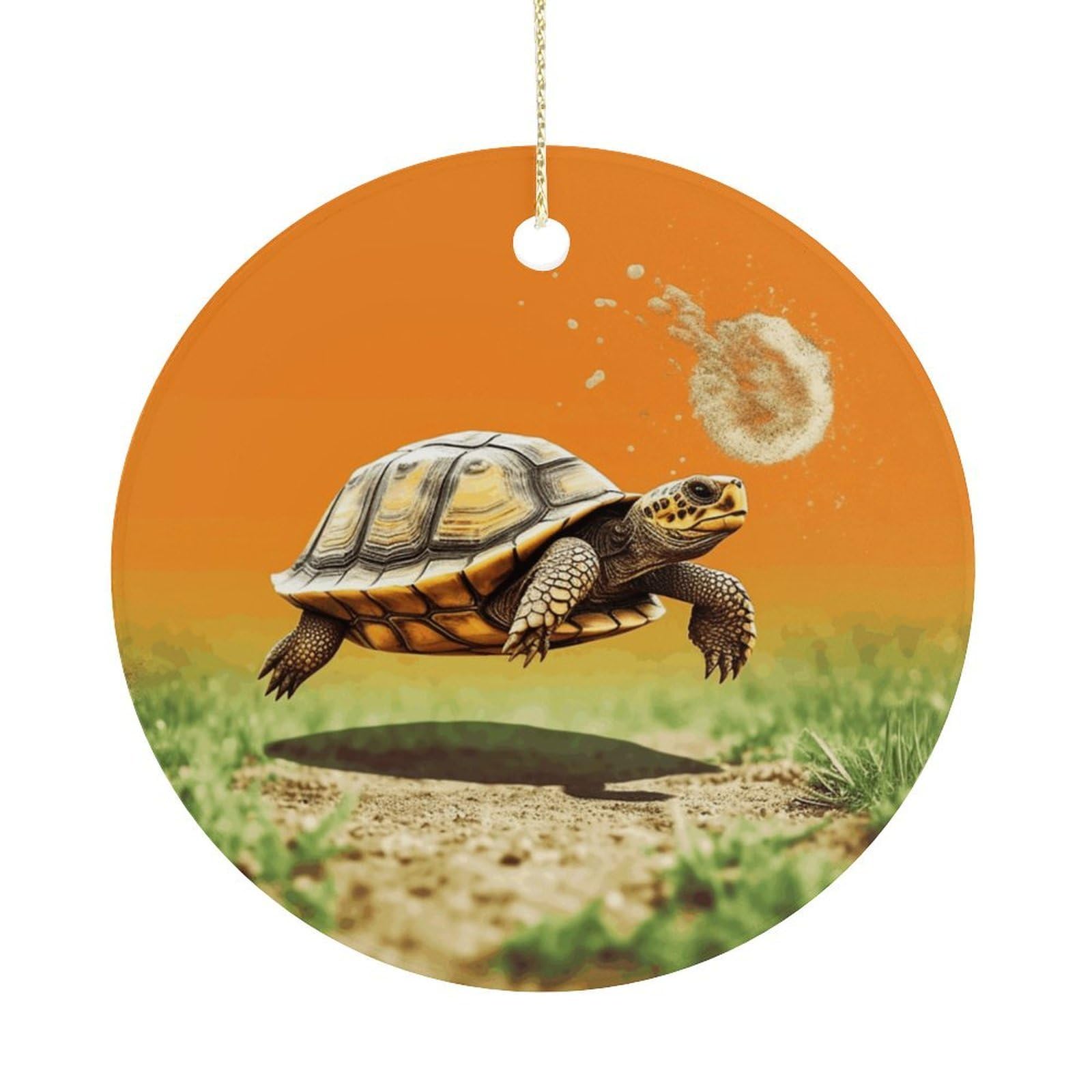 Tortoise Turtle Jumping Christmas Ornaments Colorful Round Ceramic Ornament Christmas Hanging Decor Christmas Tree Decorations Xmas Keepsake for Women Men Xmas Holiday Party