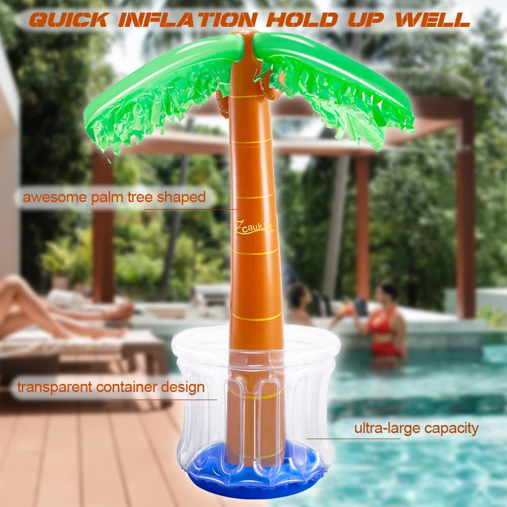 Zcaukya Set of 2 Inflatable 60" Blow Up Palm Tree Cooler for Tropical Hawaiian Party Supplies Pool Party Decorations
