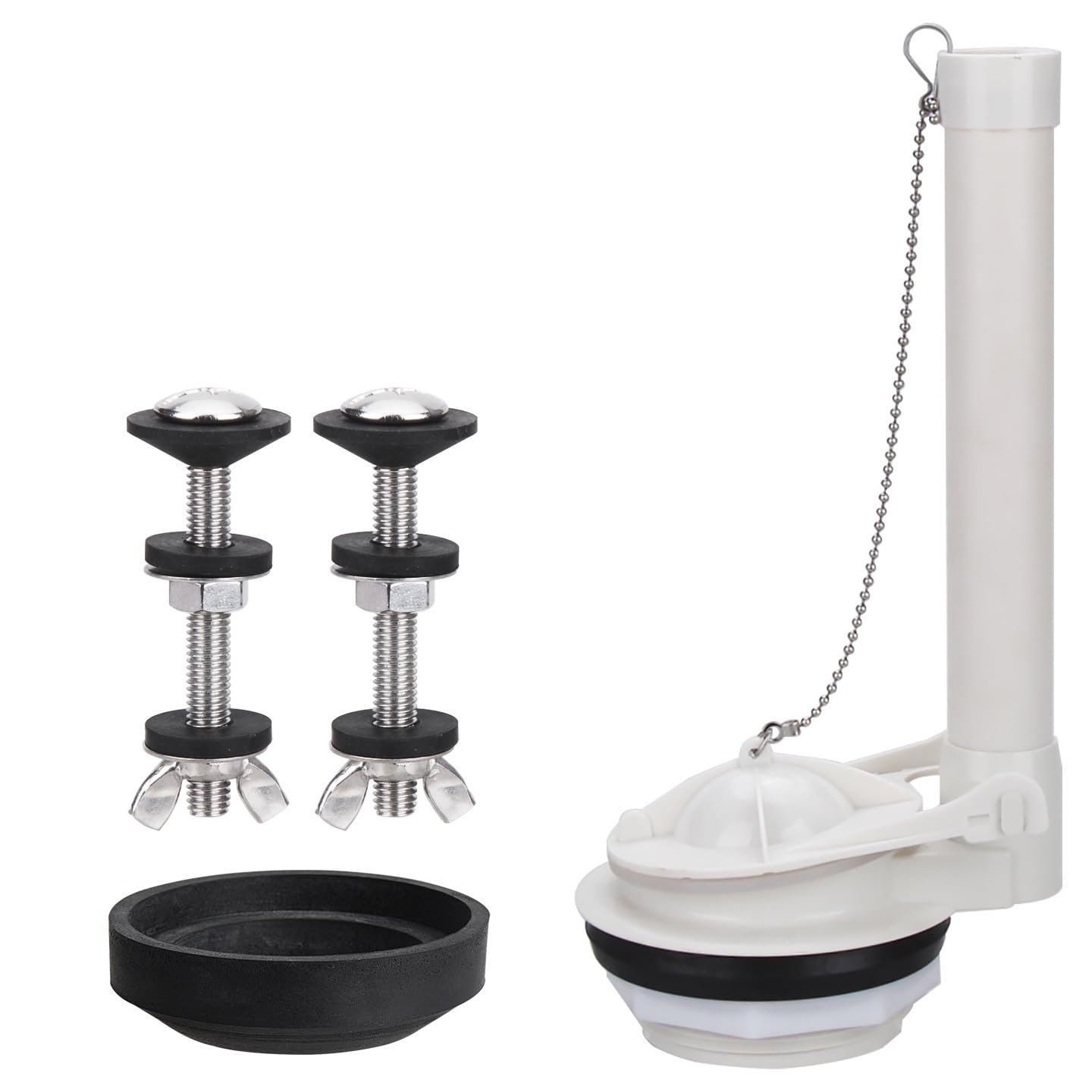 Toilet Cistern Repair Parts 3 Inch Flush Set with Gasket and Bolts, Split Overflow Assembly for Service and Repair Tube Flapper Chain Bathroom Plumbing Hardware Leak Fix