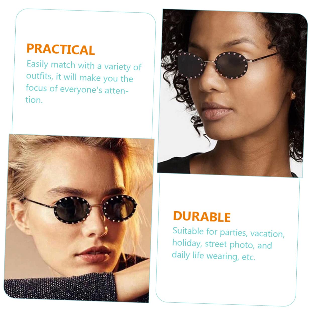 GALPADA 4pezzi Occhiali Sole Retro Ovali Con Strass Per Donne Stile Vintage Per Spiaggia e Occasioni Speciali Montatura Leggera e Alla Moda Con Lenti Grigie