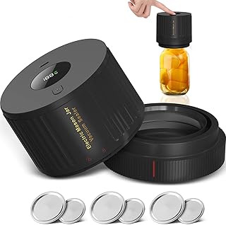 Mason Jars Electric Vacuum Sealer Kit for Food Vacuum Saver,Attikbiz All-in-One Mason Jars Sealer with Led Screen,Wide Regular Mouth Mason Jars Sealer Includs 6 Jar Lids - Black
