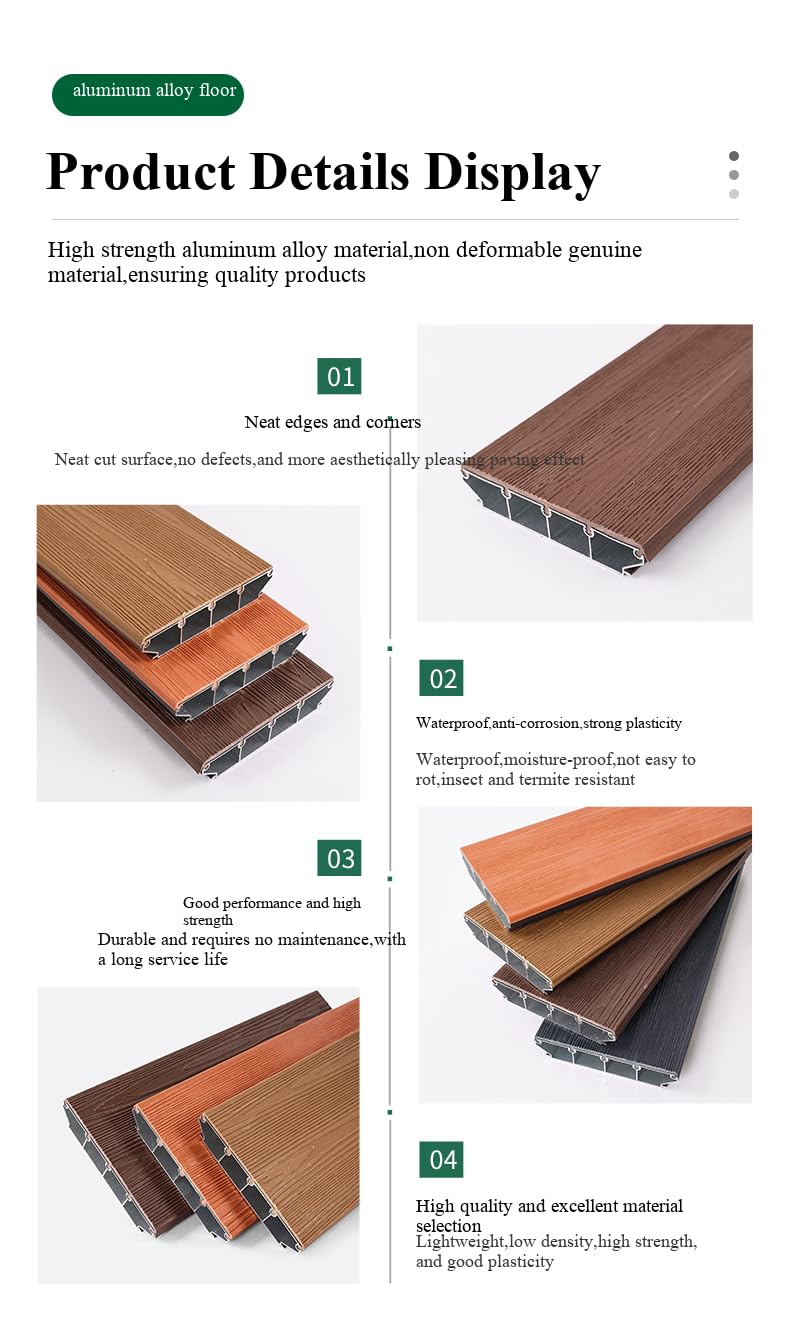 [Luxury Log Color Aluminum Alloy Floor] Outdoor Balcony Terrace Floor Cover 8x2.5m Floor Strip, Moisture-Proof and Anti-Corrosion DIY Quick Installation is Applicable to Courtyard Deck Bathroom