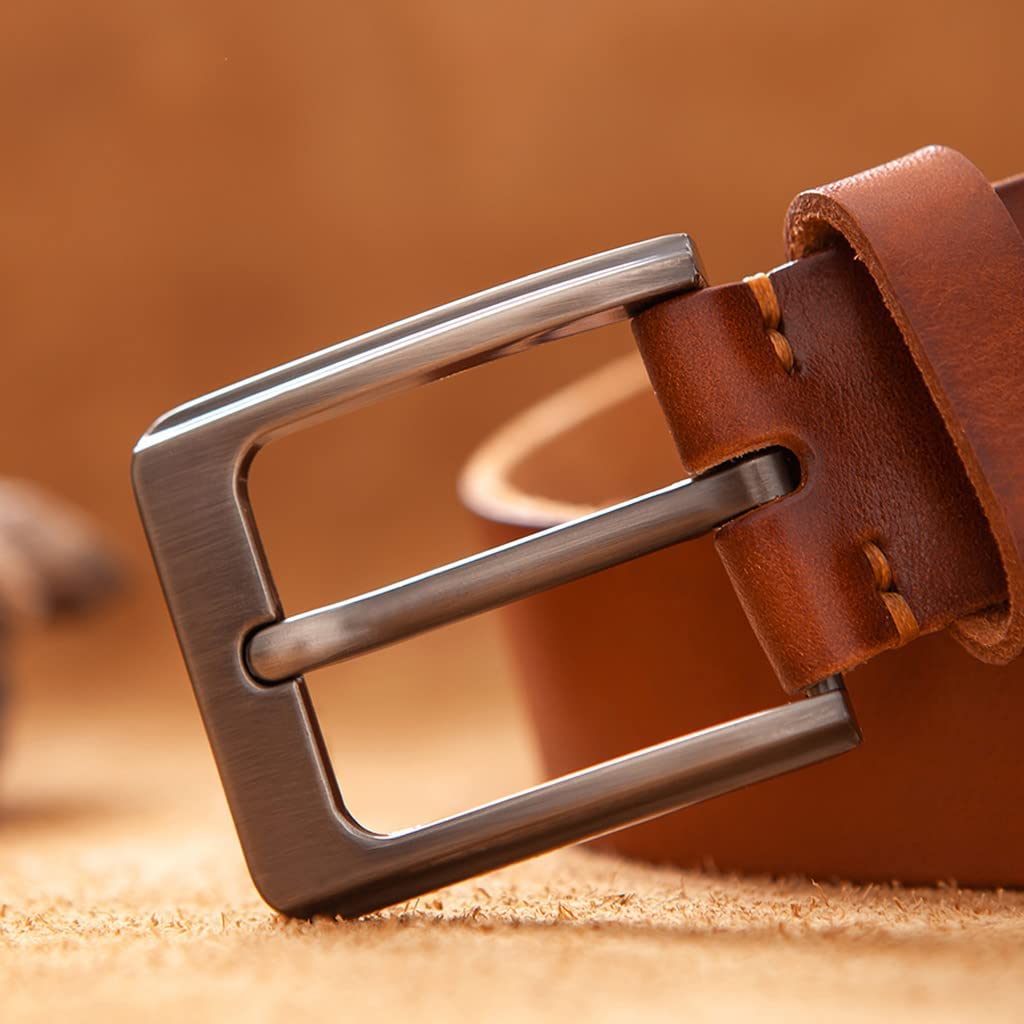 Cinturón 100% de Cuero de Vaca para Hombre, Cinturones Casuales de 38MM de Largo y Ancho Ajustable con Cinturones de Hebilla de una Sola Punta para el Trabajo y los Negocios