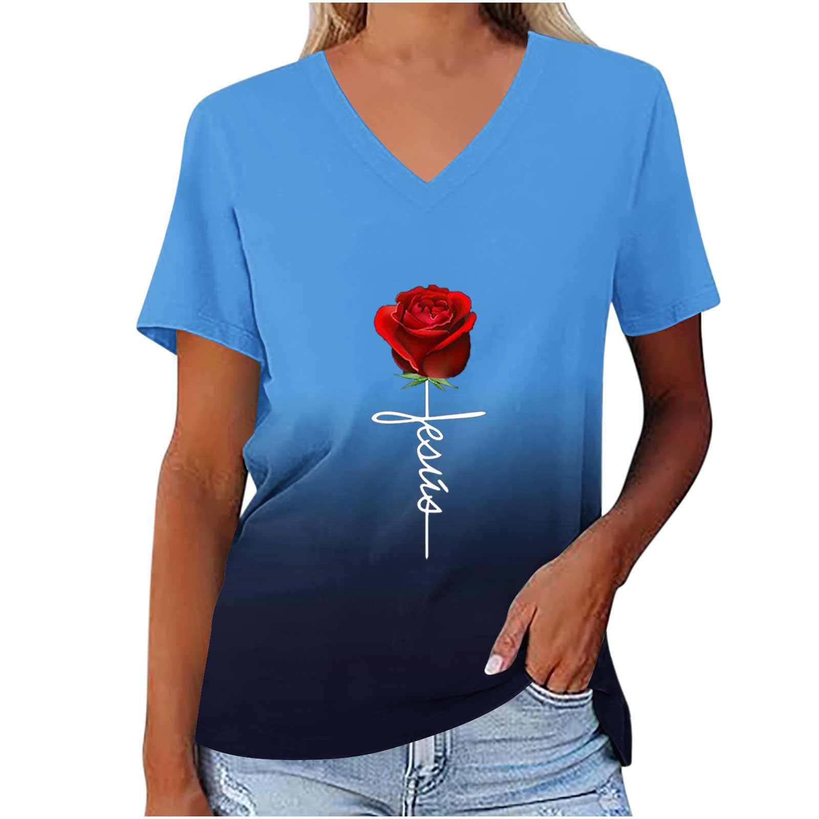 Long Tops for Women UK Clearance Party Elegant Easter Bunny Tops Spring Summer Ladies Graphic Loose T-Shirt Casual Flowy Dressy Spring Clothes Shirts Going Out O-Neck Blouses