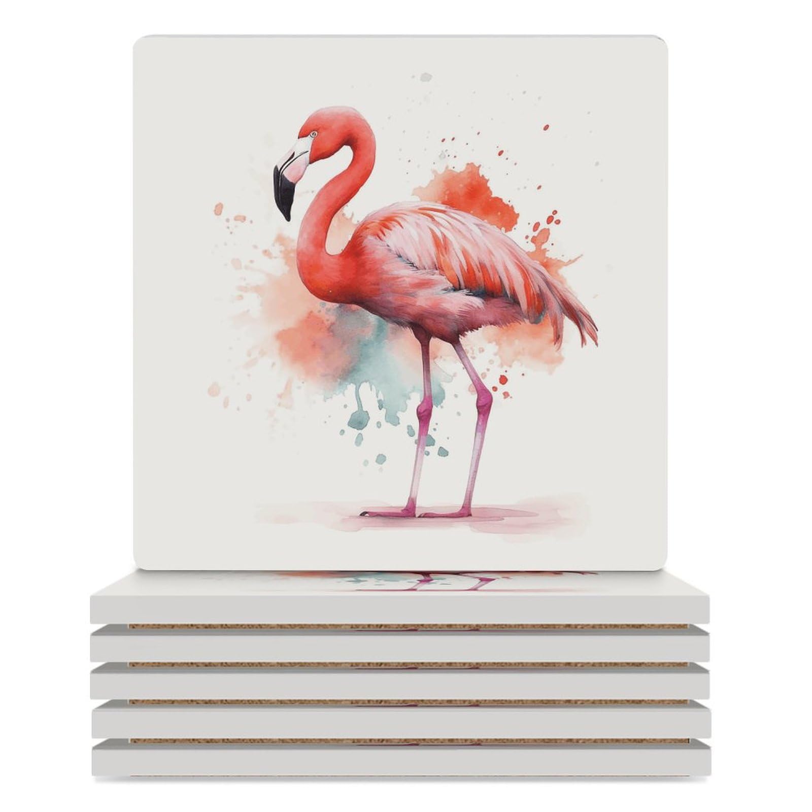 Dessous de verre céramique anti tache table carrés flamant rose
